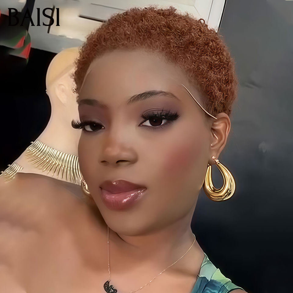 BAISI 13x4 lace PIXIE Afro Curly Marron 4# Prix Imbattable 69€ Seulement  Effet Hyper Naturel en 100% Cheveux Humains