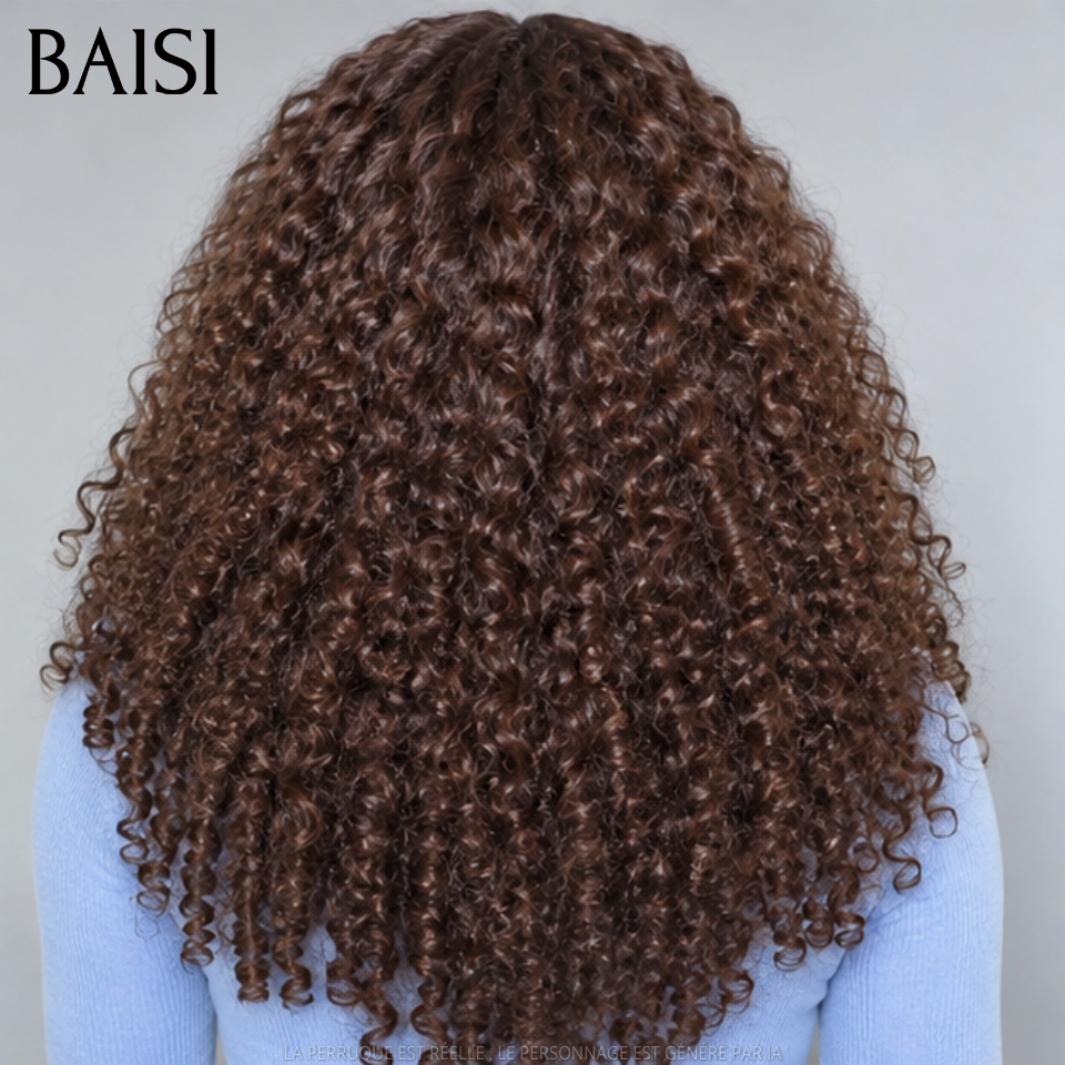 BAISI Perruque Curly Burmese Marron en Lace Frontal 13x4 Sans Colle  22 Pouces 189€ Lace Deja Coupé en 100% Cheveux Humains