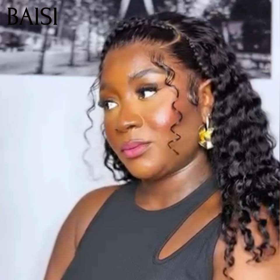 BAISI 13x4 Lace Perruque Coiffée Bouclée Curly Devanture nattes en Serre Tête  Couleur Noir Coiffure Sublime en 100% Cheveux humains