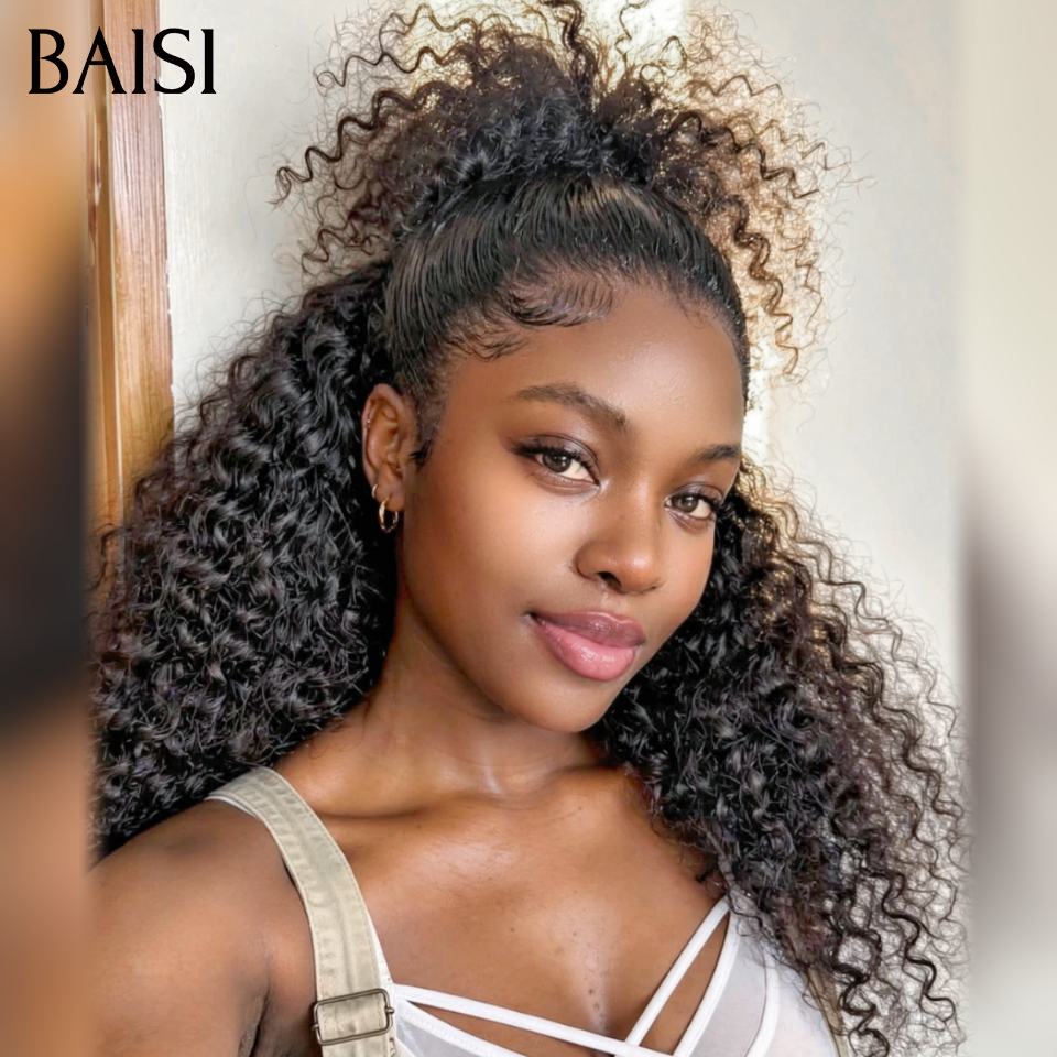 BAISI 13x4 lace frontal Perruque Curly Coiffée 20Pouces 139€  avec Chignon Prêt à Porter en 100% Cheveux Humains