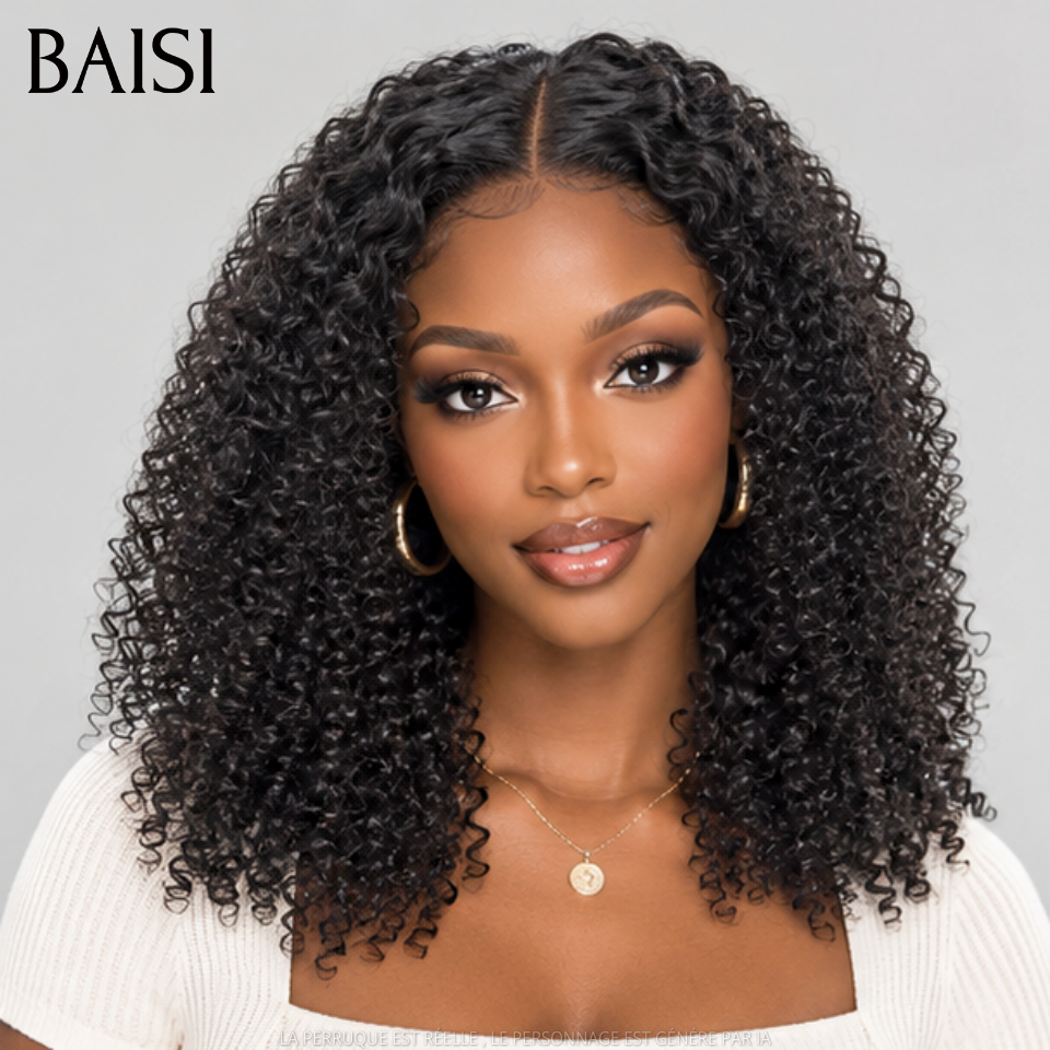 BAISI T-Part Lace Perruque KINKY CURLY 18 Pouces 139€ Couleur Noir 1B# Beaucoup de Volume en 100% Cheveux humains