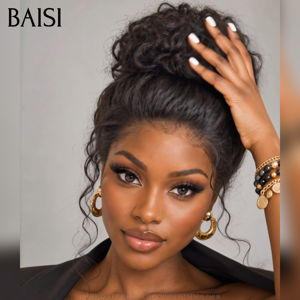 BAISI 13x4 Lace Perruque Curly Wave Déjà Coiffée Couleur Noir 1B# 18Pouces 148€ Très Bonne Qualité 100% Identique en 100% Cheveux humains