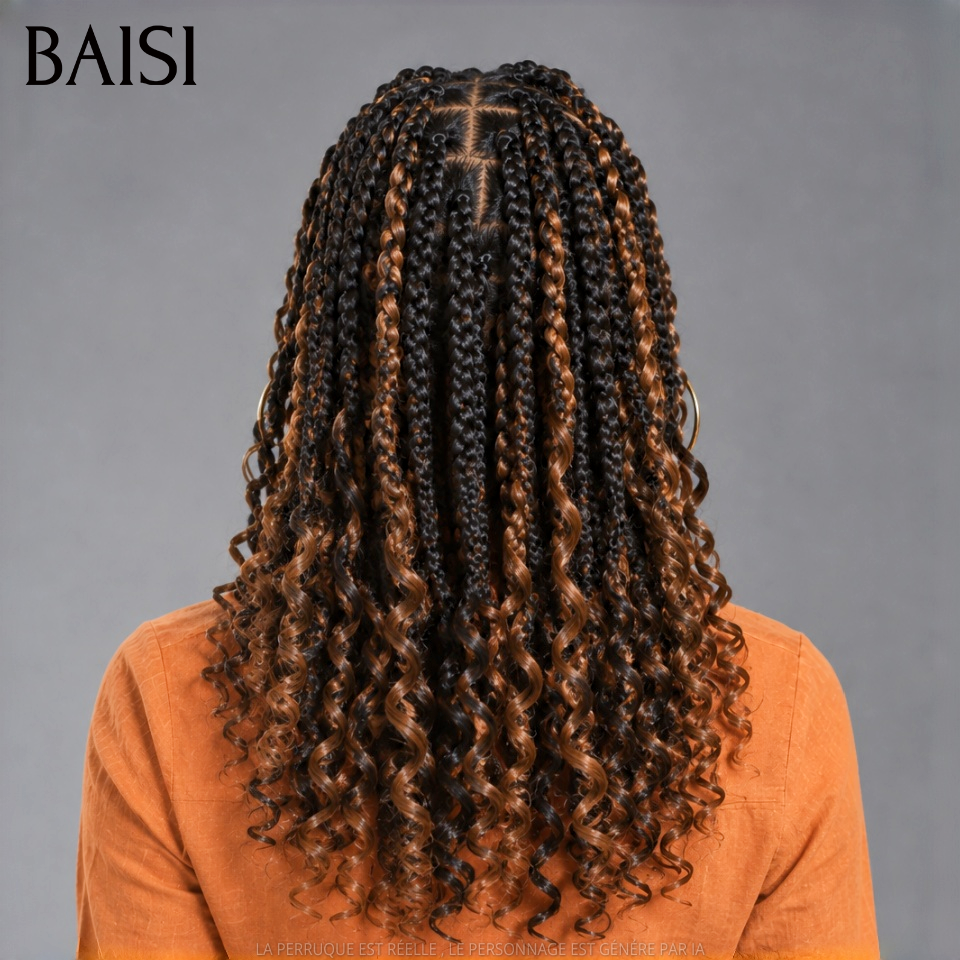 BAISI 13x4 lace frontal Perruque Coiffée avec natte curly  148€ Couleur Noir Mixte Marron 1B/4# Déjà Prête A Porter en 100% Cheveux Humains