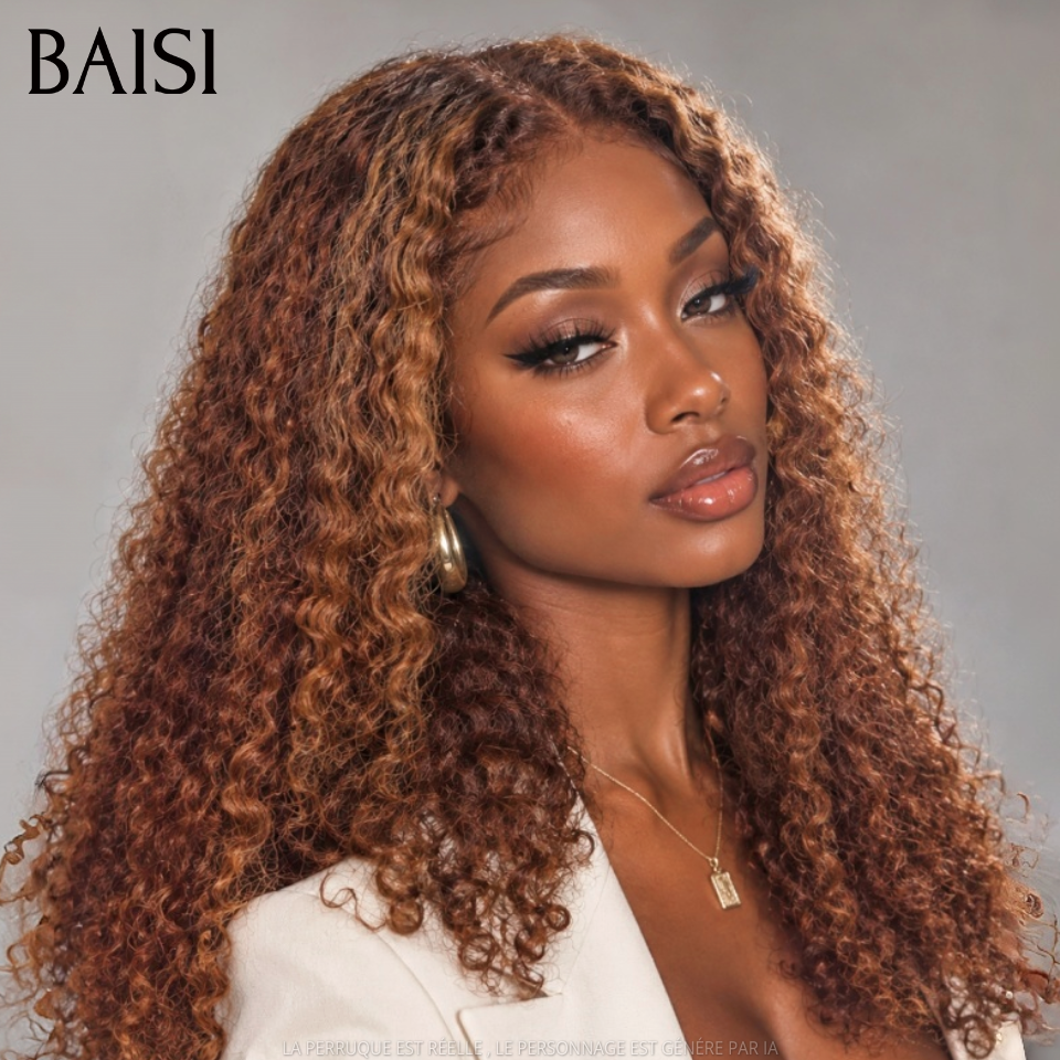 BAISI 4x4 lace frontal Perruque Bouclée Curly A partir de 139€ Couleur Marron Glacée 4/30# Bien Fournie Meilleure Qualité en 100% Cheveux Humains