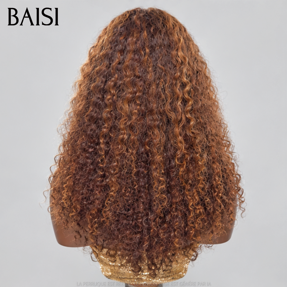 BAISI Closure Lace Perruque Curly Couleur Mixte Miel 4/27#  Disponible en 20Pouces A partir de 146€ Très Bonne Qualité en 100% Cheveux humains