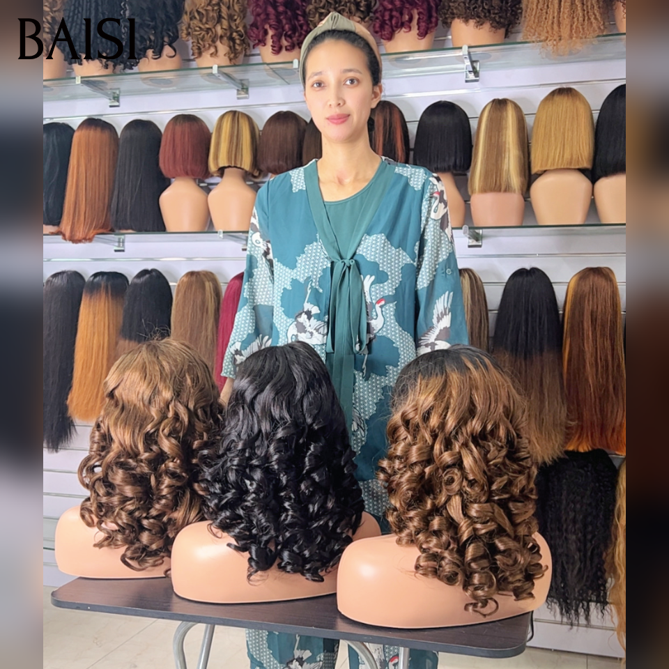 BAISI 5x5 HD Lace Perruques Bouncy Curl 22 Pouces 300% de Volume 3 Couleurs Disponible Très Bonne Qualité en 100% Cheveux Humains
