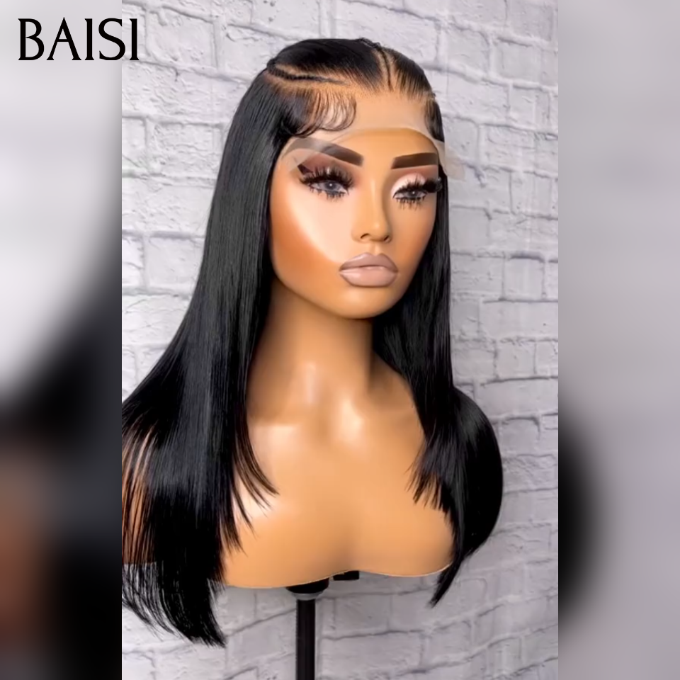 BAISI 13x4 Lace Perruque Coiffée 100% Vietnam Hair Lisse SDD Bone Straight Nattes Tri-Courbes Coiffure de Princesse Couleur Noir 1B# Deja Prête A Porter  en 100% Cheveux humains