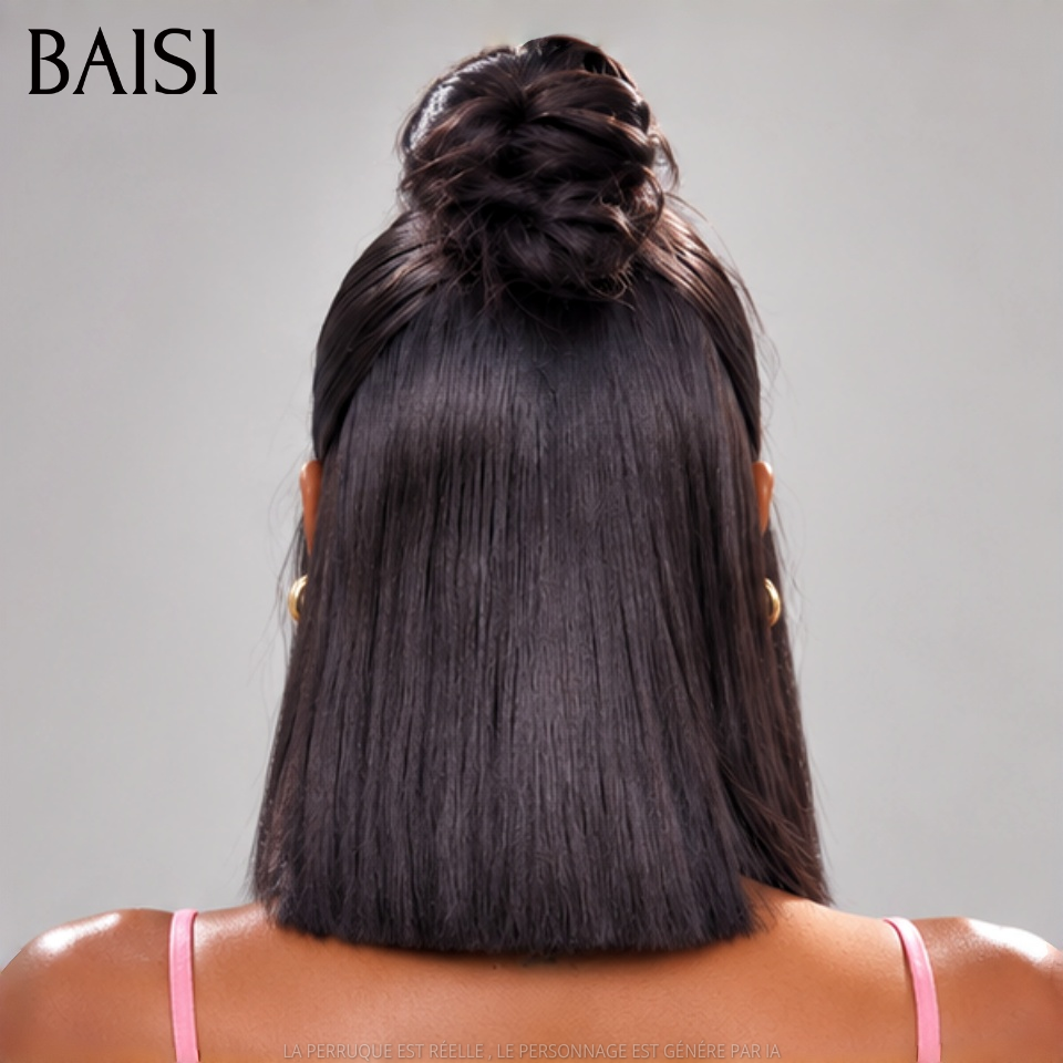 BAISI 13x4 Lace Perruque Déjà Coiffée Bob Lisse 14Pouces A Partir de 126€ Couleur Noir 1B# Beauté Evidente en 100% Cheveux humains