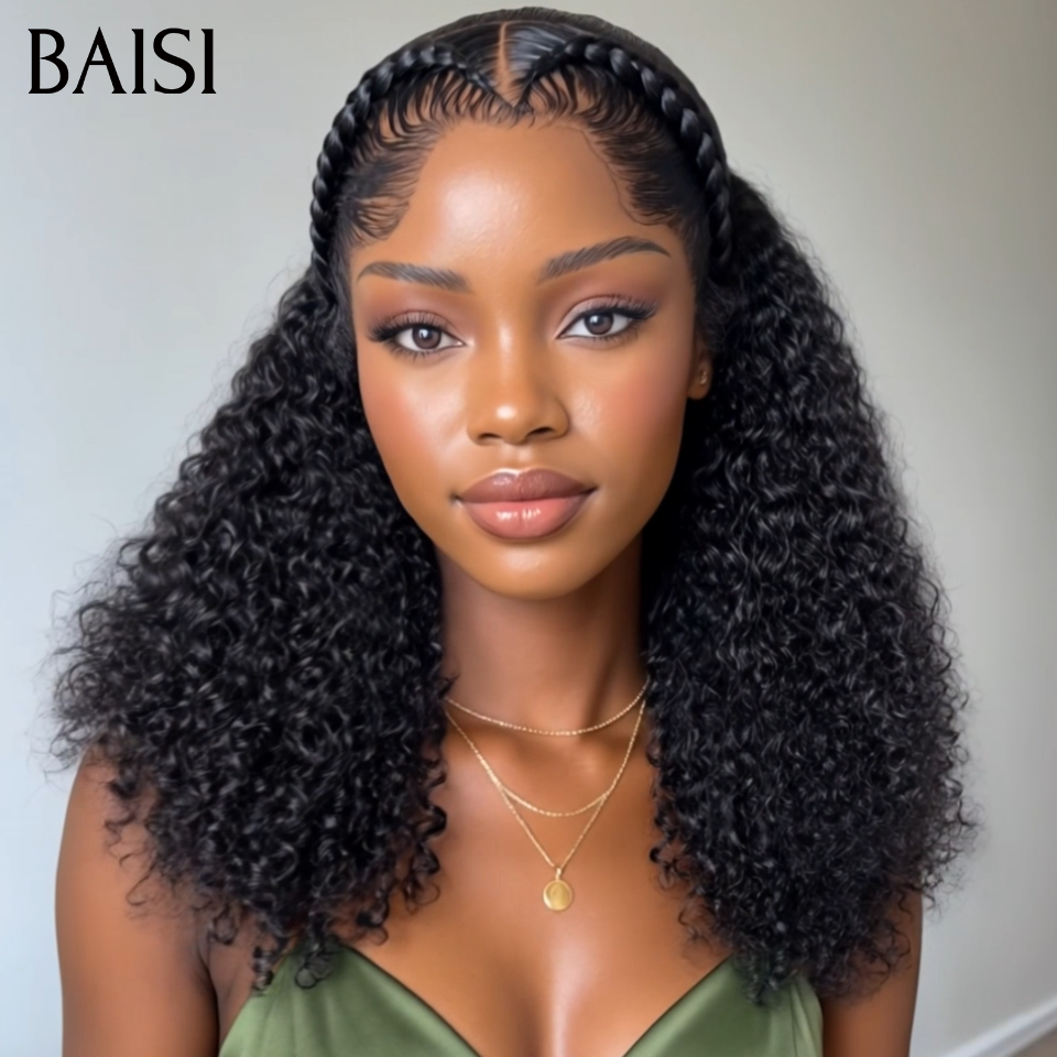 BAISI 13x4 Lace Perruque Coiffée Curly Noir 18pouces 139€ Deja Prête à Porter Idéales pour Les Vacances En 100% Cheveux Humains
