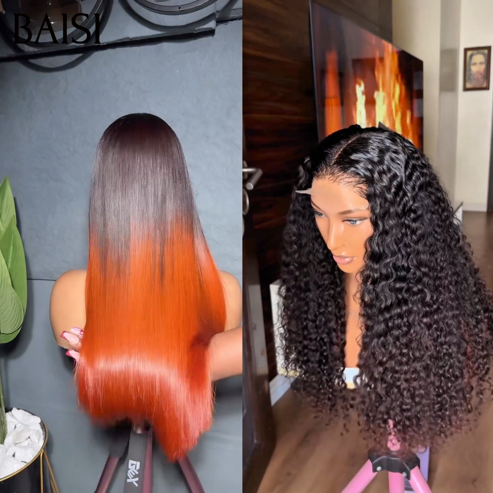 BAISI 2x6 Lace ou 13x4 Lace Lot 2 Perruques 20Pouces + 24Pouces Lisse Couleur 1BT/Orange + Curly Noir Qualité Trop Luxe  en 100% Vietnam hair Ou en 100% Raw Hair Prix Abordable 100% Cheveux Humains