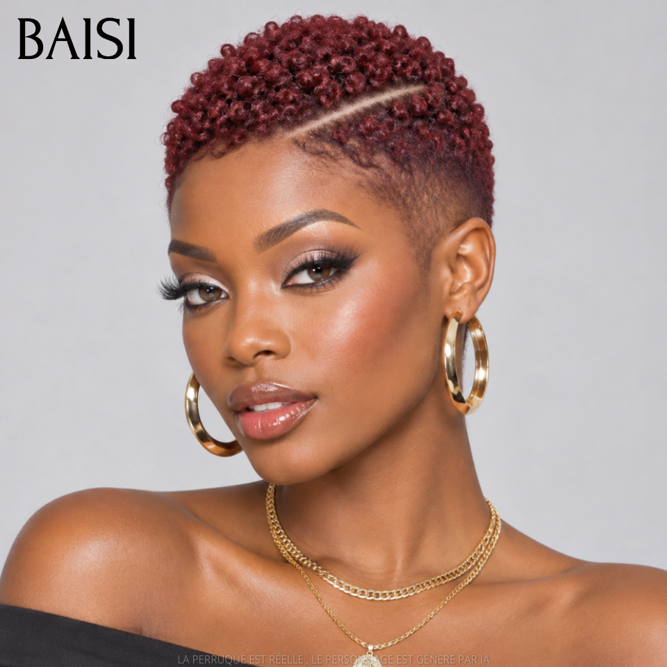 BAISI PROMO MOITIE PRIX Full Lace Perruque Pixie Courte Bouclée Déjà Coiffée Toute Couleur A partir de 129€ En Toute Légèreté en 100% Cheveux humains MP50