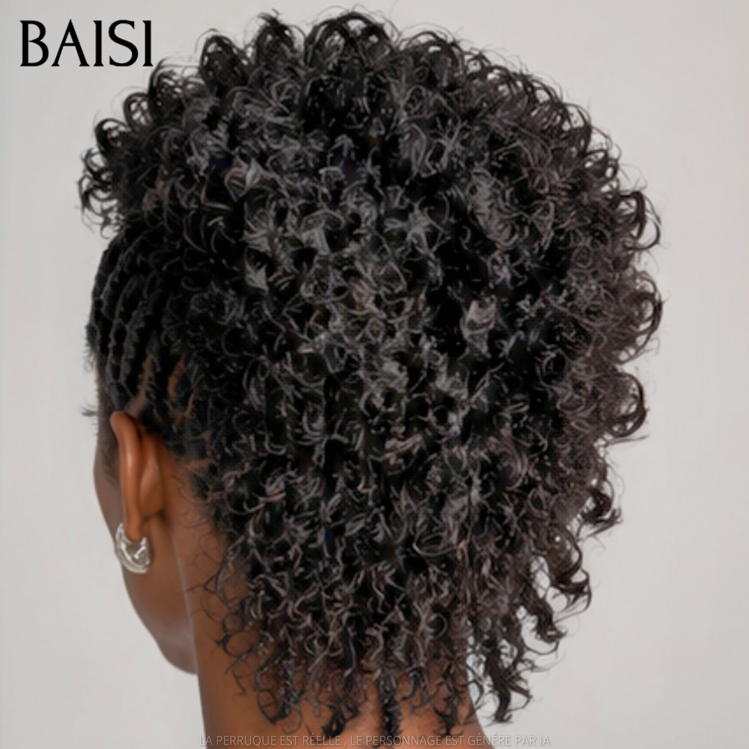 BAISI Full Lace Perruque Pixie Courte Déjà Coiffée  et Nattée Couleur Noir 176€ Choix Idéal Contre Chaleur Look Extra en 100% Cheveux humains