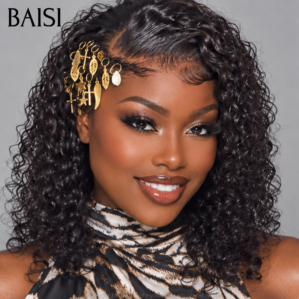 BAISI lace frontale perruque 14 Pouces curl wave avec coiffure tressée natte 89€ 100% cheveux humains
