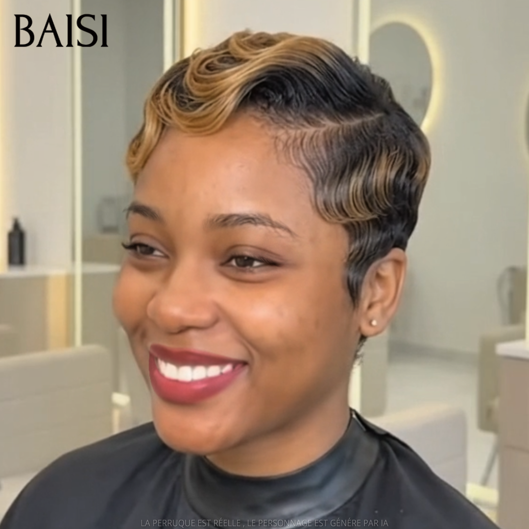 BAISI 13x4 Lace Perruque Déjà Coiffée Pixie Wave Couleur Miel et Noir 1B/27# 98€ Ravissante en 100% Cheveux humains