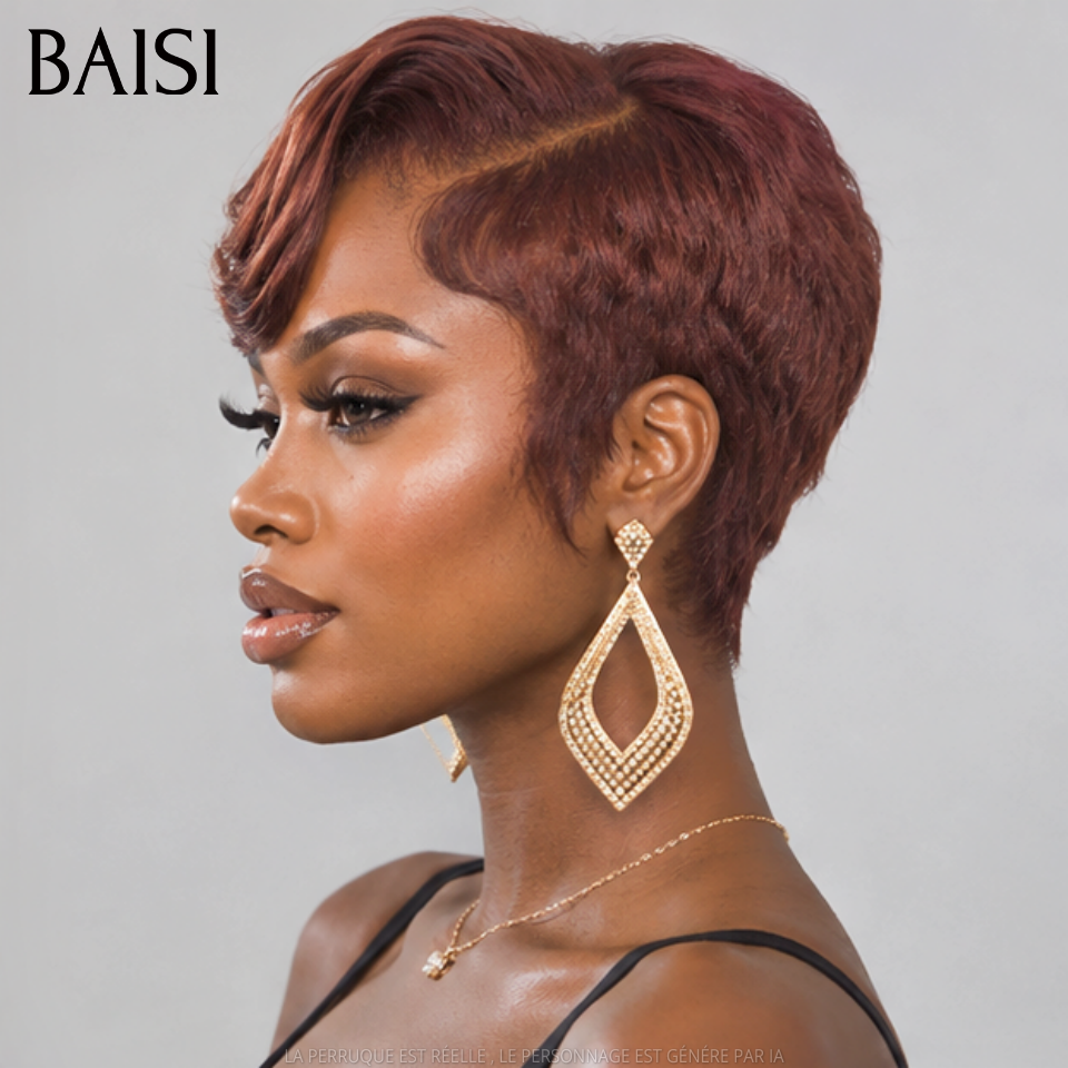 BAISI 13x4 lace Frontal Perruque Personnalisée couleur marron pixie lisse Cheveux Humains