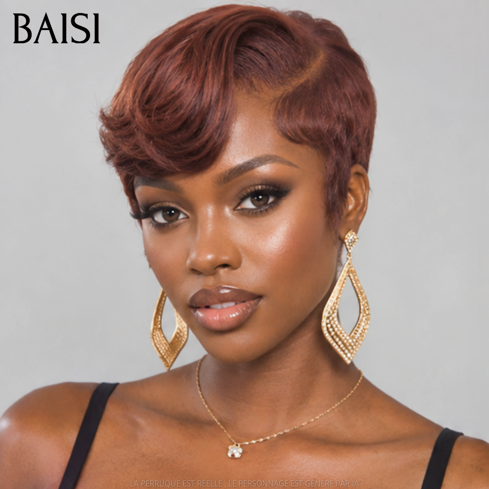 BAISI 13x4 lace Frontal Perruque Personnalisée couleur marron pixie lisse Cheveux Humains