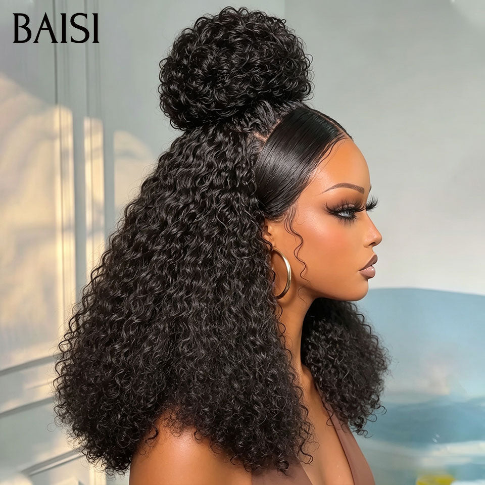 BAISI 13x4 lace frontal Perruque Frisée Curly 20Pouces  Déjà Coiffée Sans Colle Couleur Noir Beaucoup de Volume très Bonne Qualité en 100% Cheveux Humains