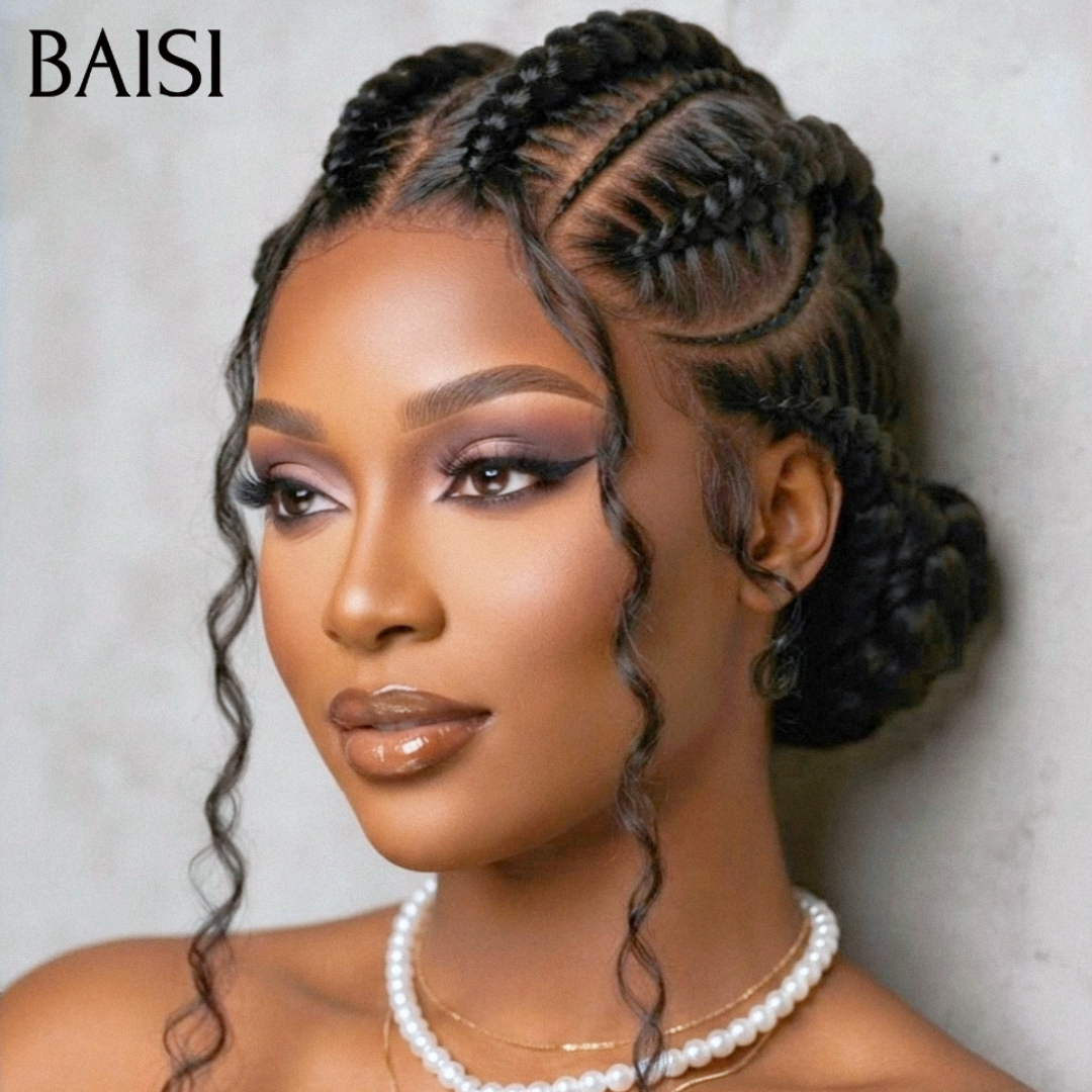 BAISI 13x4 Lace Perruque Pixie Wave Noir 68€ Prête A Porter Meilleure Perruque de Vacances Pas Chèr en 100% Cheveux humains
