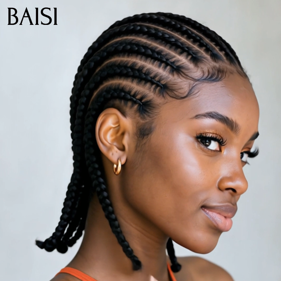 BAISI Full Lace Perruque En Natte Pleine Couleur noir 139€ Seulement Modèle Respirante Contre la Chaleur Idéale pour l'Eté  en 100% Cheveux Humains