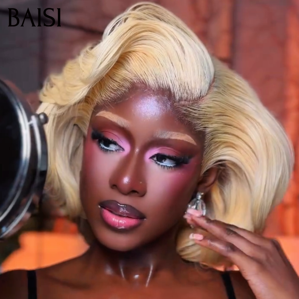 BAISI 4X4 Perruque Bob Blonde 613# 12Pouces  + 1 FER gratuite = 119€ Style Authentique Prix Abordable  en 100% Cheveux humains