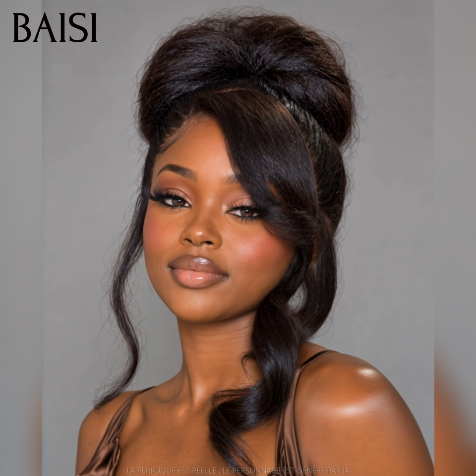 BAISI 13x4 Lace Perruque Crépus Kinky Straight Déjà Coiffée Comme la photo Couleur Noir 1B# 20Pouces 148€ Beauté Incomparable  en 100% Cheveux humains