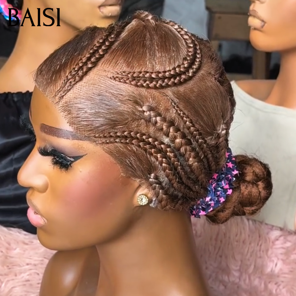 BAISI Full lace Perruque Deja Coiffée Nattes Pleine Lisse Noir 1B# Ou Marron 4# Très Respirante Contre Chaleur Confort Garantie Toute la Journée   en 100% Cheveux Humains