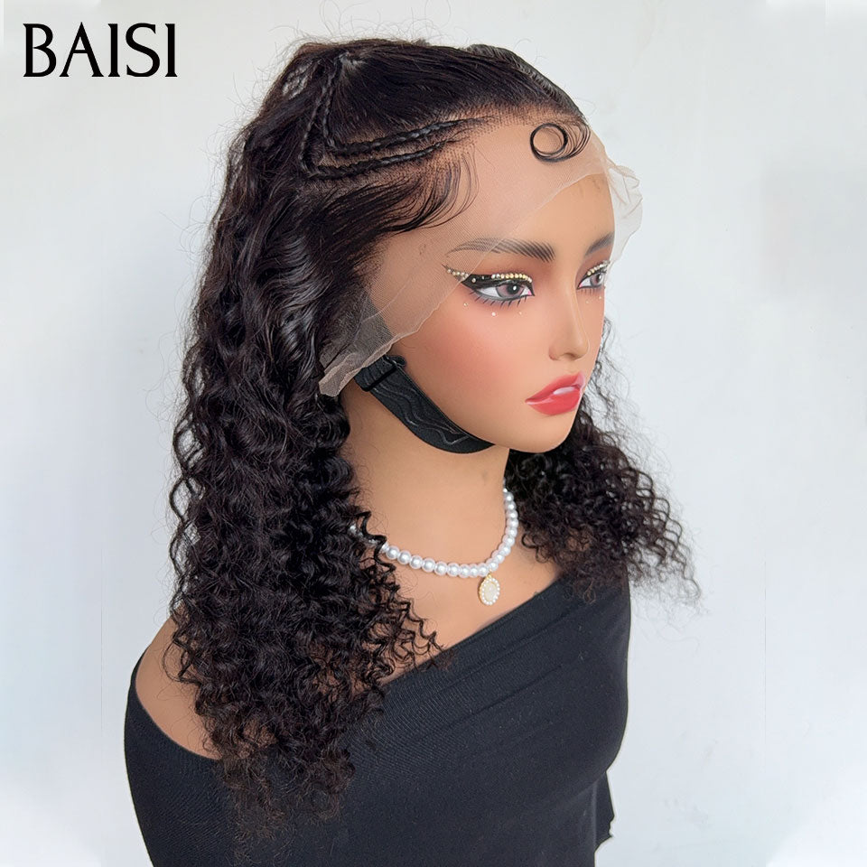 BAISI 13x4 Lace Perruque Curly Wave Déjà Coiffée Couleur Noir 16Pouces 128€ et 20Pouces 148€ Coiffure Gratuite Prête A Porter en 100% Cheveux humains