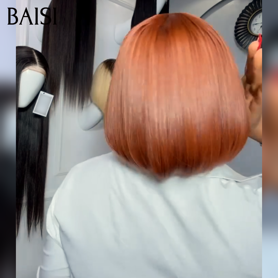BAISI  2x6 Lace Perruque BOB Lisse 8 Pouces 95€ en Couleur Marron dorée 4/33# Authentique En 100% Cheveux Humains