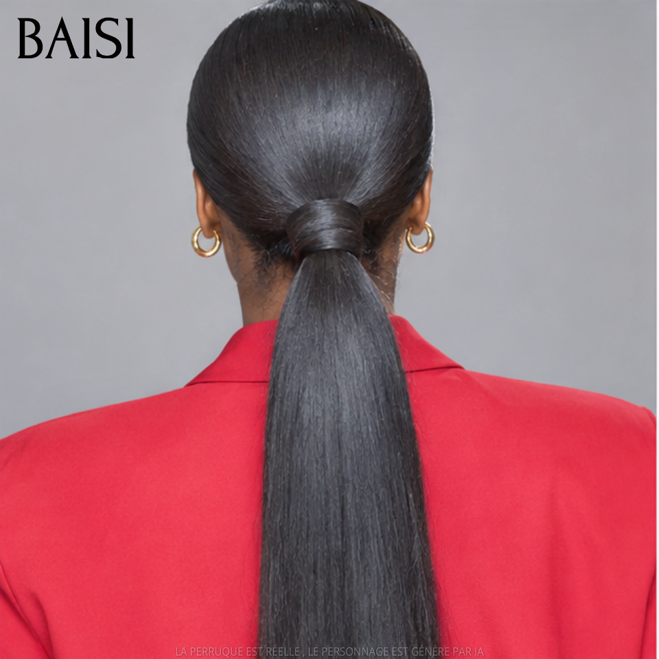BAISI 13x4 Lace Perruque Coiffée Lisse  A Partir de 118€ Seulement Couleur Noir 1B# Pratique Pour le Travail en 100% Cheveux humains
