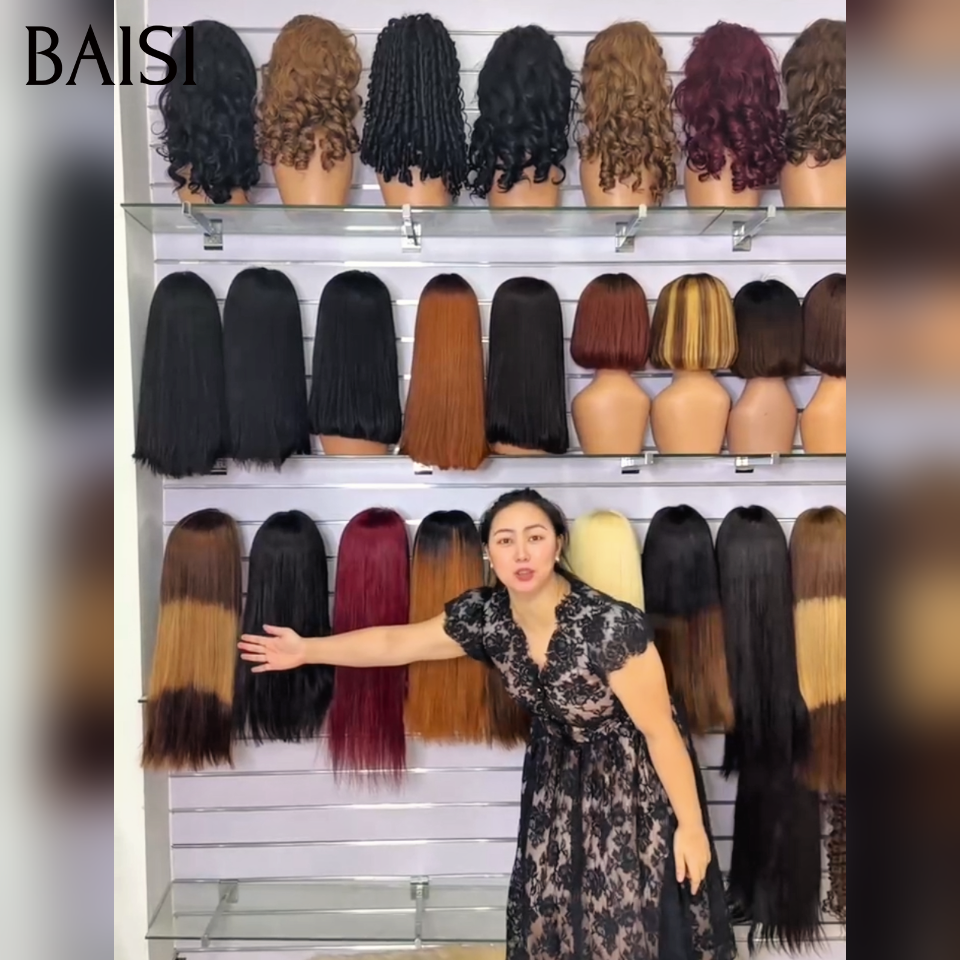 BAISI 13x4 Lace Collection Perruque Longue Lisse Couleurs Noir 1B#, Rouge 99J#,  et Mixte 4/27# en Magasin Très Bonne Qualité 100% Cheveux Humains