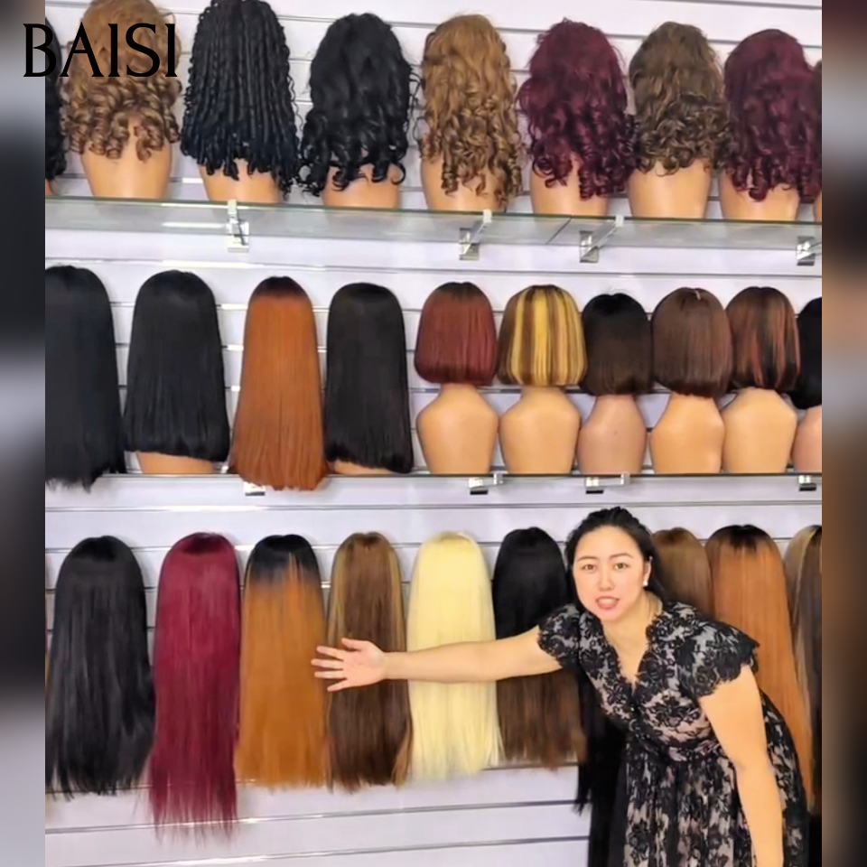 BAISI 13x4 Lace Collection Perruque Longue Lisse Couleurs Noir 1B#, Rouge 99J#,  et Mixte 4/27# en Magasin Très Bonne Qualité 100% Cheveux Humains