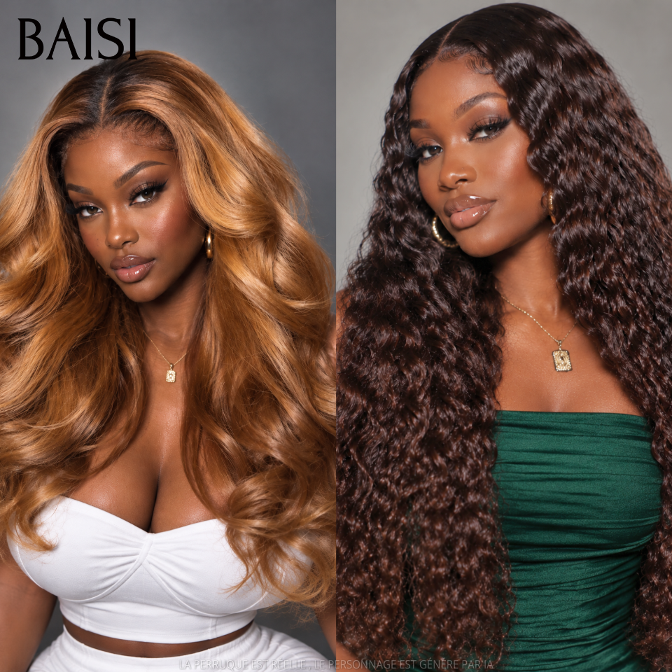 BAISI 2 Courtes 75€ pixie afro Sans Colle ou 2 Perruques sans colle Body wave et curly wave 18 pouces en 100% vrais cheveux humains VIP150