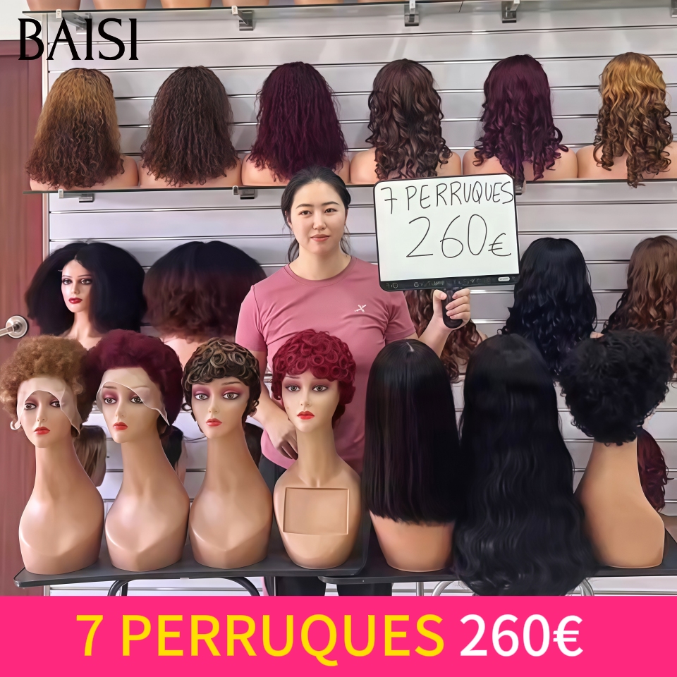 BAISI Lot de 7 Perruques 260€ Modèles Mélangées de Très Bonne Qualité pour Révendre 100% Identique Qualité Garantie = Business Réussi en 100% Cheveux humains
