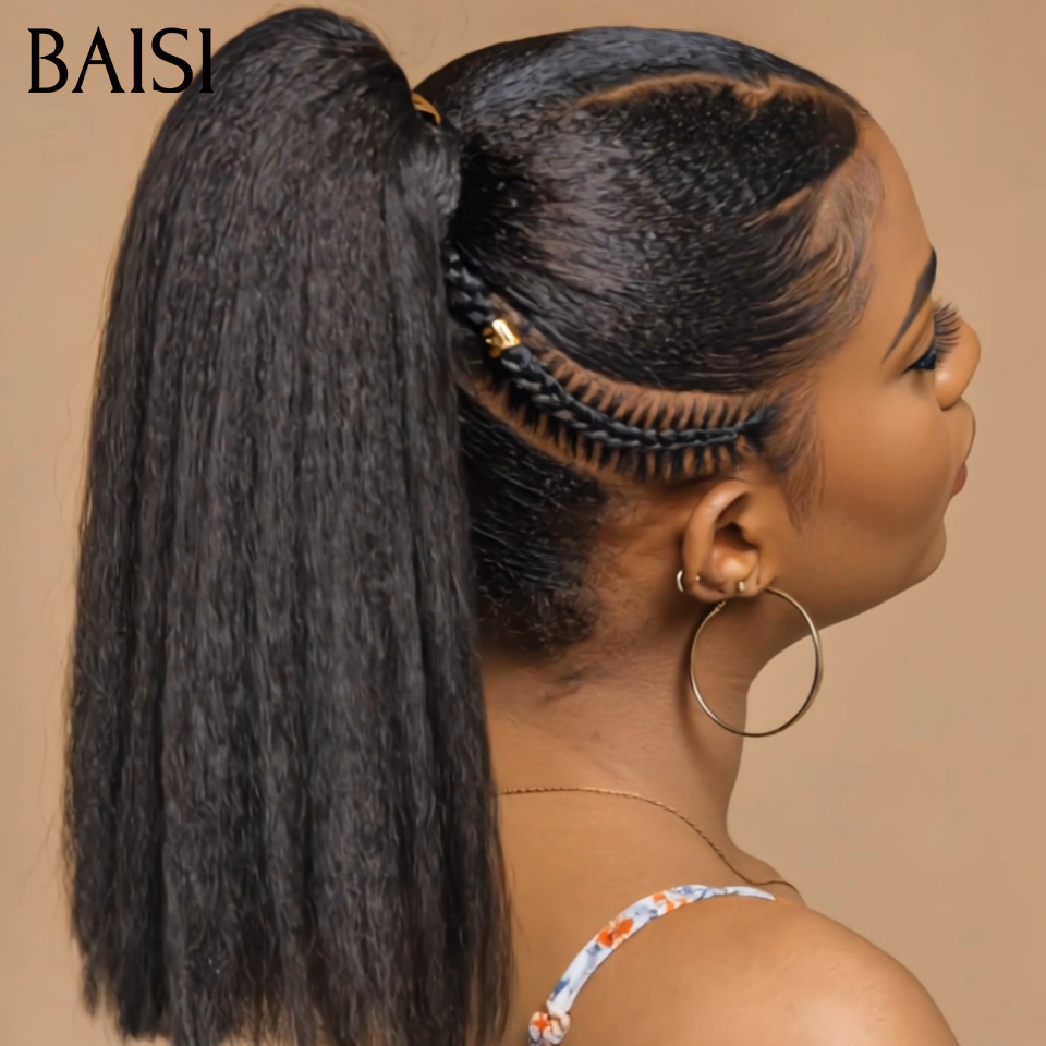 BAISI Full Lace Perruque Bob Coiffée Crépus Kinky Straight 12Pouces 139€ Couleur Noir 1B# Coiffure Deja Faite Avec Petite Nattes Trop Belle 100% Cheveux humains