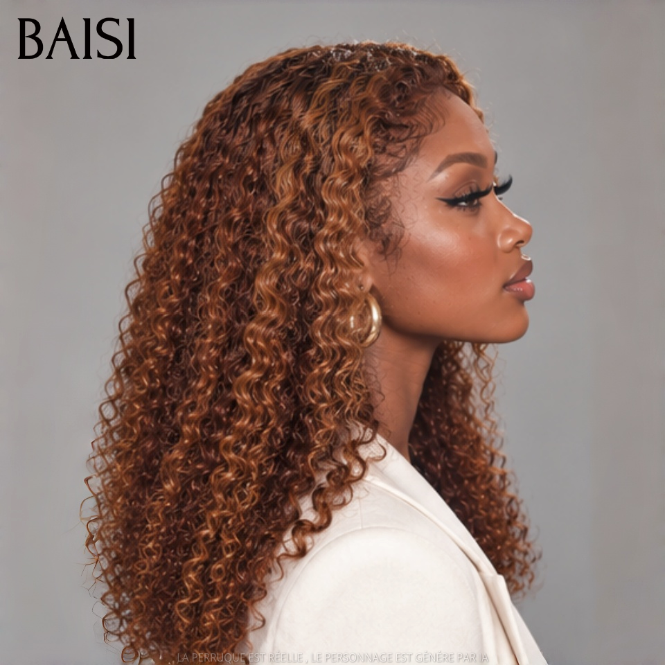 BAISI 4x4 lace frontal Perruque Bouclée Curly A partir de 139€ Couleur Marron Glacée 4/30# Bien Fournie Meilleure Qualité en 100% Cheveux Humains