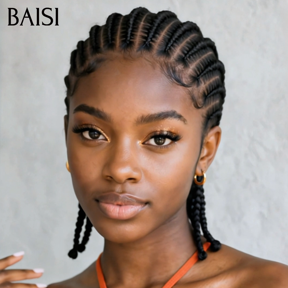 BAISI Full Lace Perruque En Natte Pleine Couleur noir 139€ Seulement Modèle Respirante Contre la Chaleur Idéale pour l'Eté  en 100% Cheveux Humains