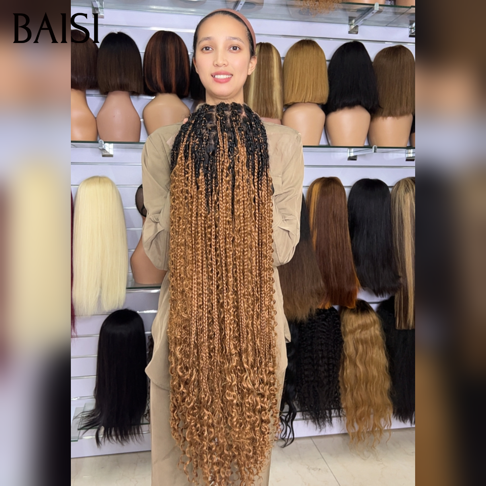 BAISI Full Lace Perruque En Nattes Contre la Chaleur Noir our Colorés Tendance en Eté en 100% Fibre Synthétique Prix Promotion
