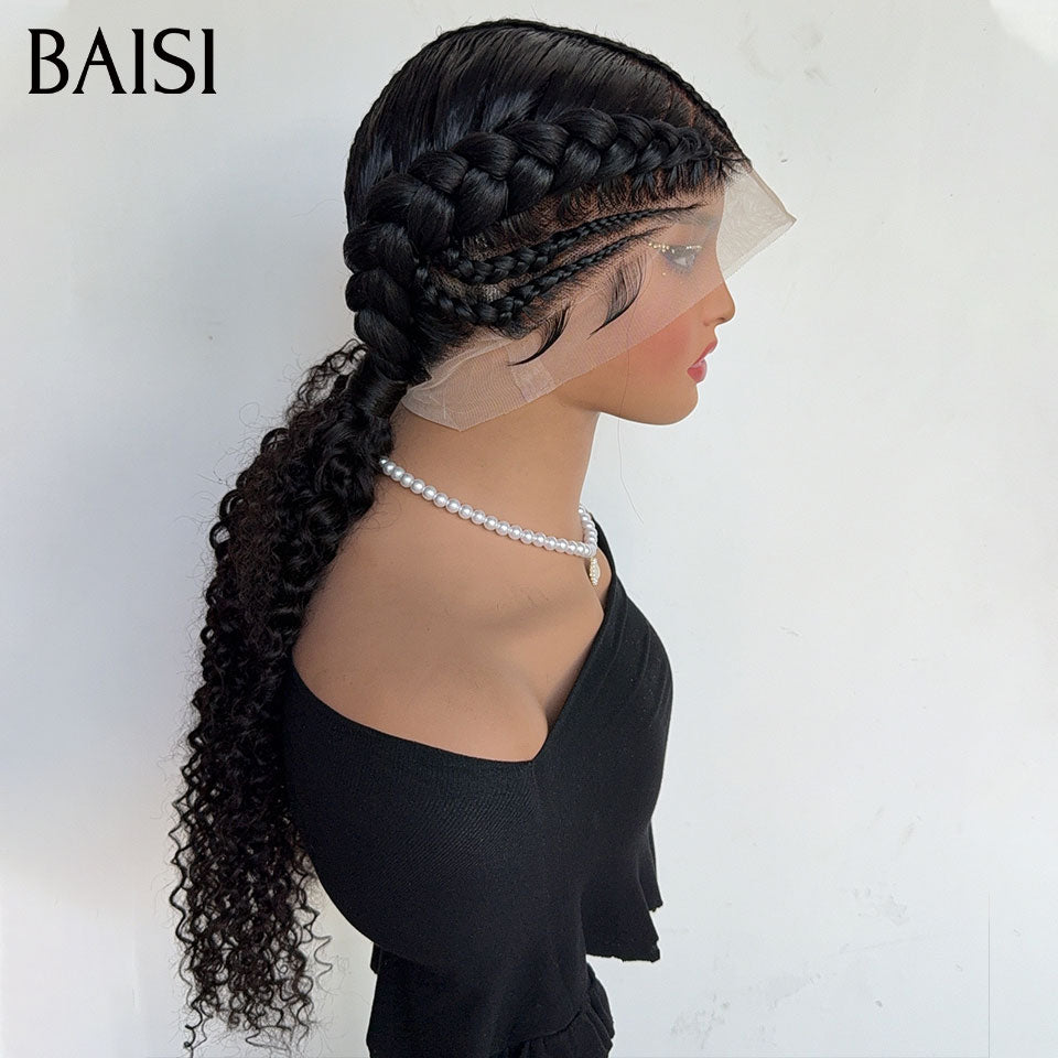 BAISI Full Lace Perruque Curly Coiffée En Nattes Couleur Noir 198€ Volume bien Remplie Tendance de L'Année Prête A Porter en 100% Cheveux humains