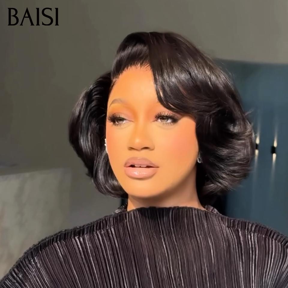 BAISI 13X4 Perruque Bob Lisse 10 pouces Noir 86€ Ou Kinky Straight 12 pouces Noir 140€ en 100% Raw Hair 4C Hairline 300% densité plus de 20 ans d' utilisations