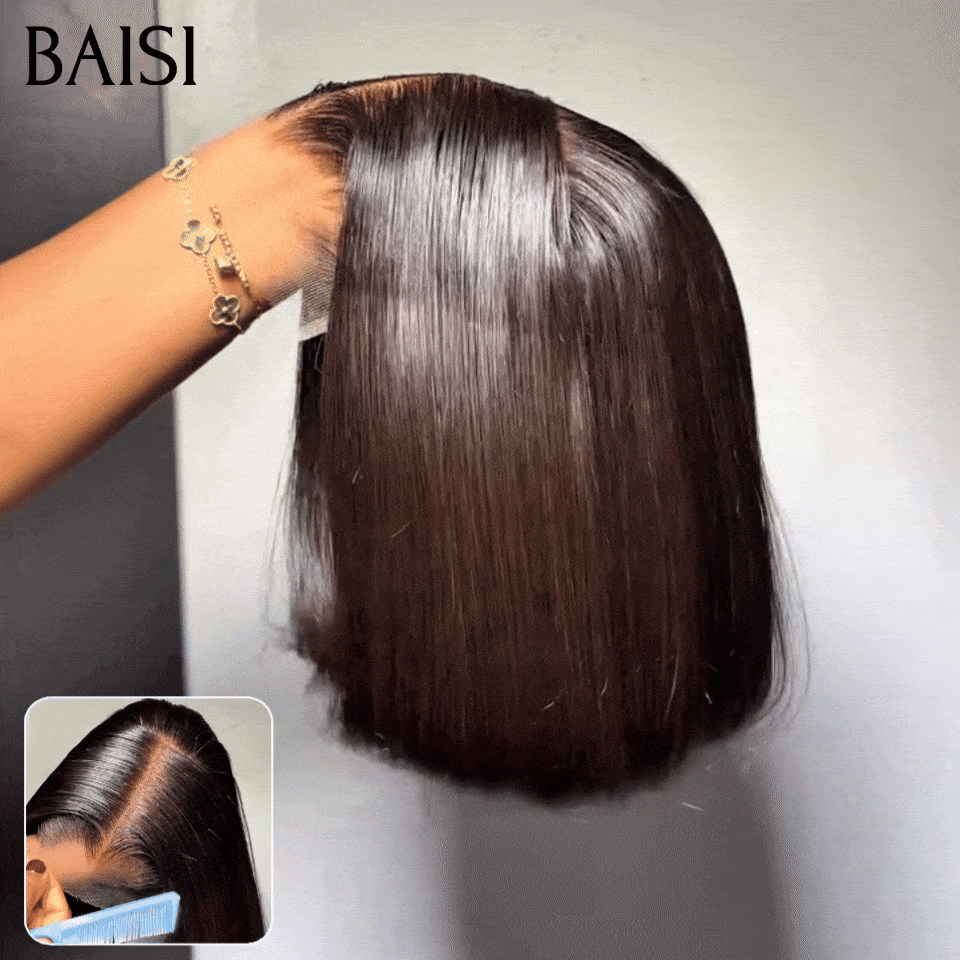 BAISI 4X4 Perruque Bob Lisse En Noir 8pouces 59€ densité 150% ou En marron 1BT4 12 pouces 122€ 100% Viêtnam Hair Pré-plucked Pas Besoin de Colle en 100% Raw Hair Lace déjà couper