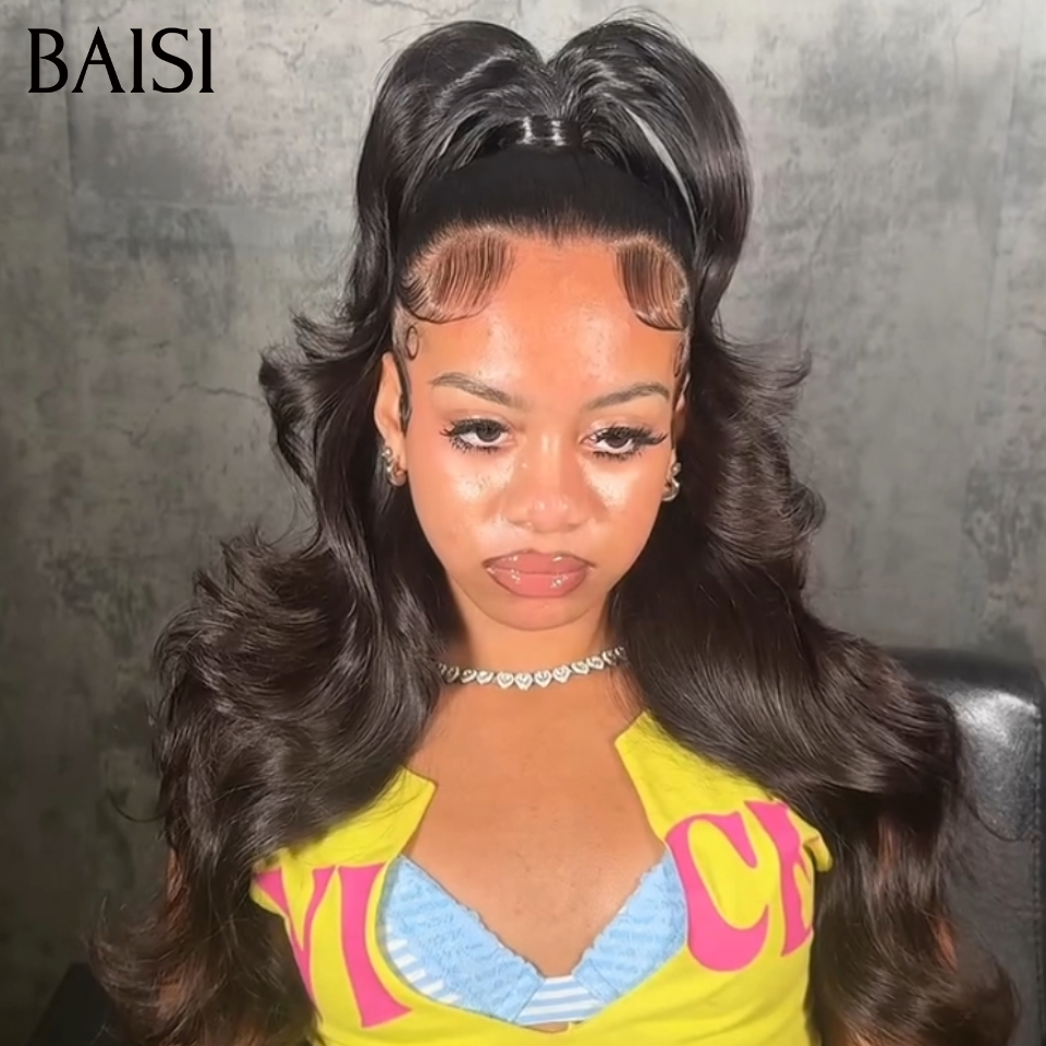 BAISI 13x4 Lace Perruque Coiffée Ondulée Body Wave Couleur Noir 1B# 24Pouces 189€ Prête A porter Soyeux et Gracieuse en 100% Cheveux Humains