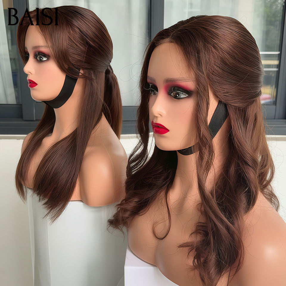 BAISI 2x6 Lace Perruque Coiffée Lisse ou Ondulée Au Choix Couleur Marron 4# 16Pouces  100% Vietnam Hair SDD Bone Straight TOP Grade en 100% Cheveux humains