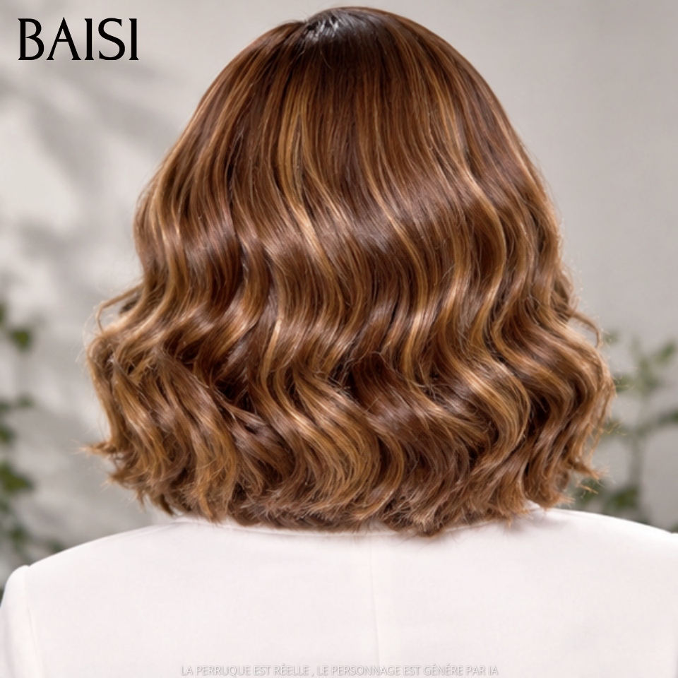 BAISI  Perruque Bob Ondulé 13x4 Lace 12 Pouces 78€ en couleur Marron Mixte Miel En 100% Vrais Cheveux Humains FR38