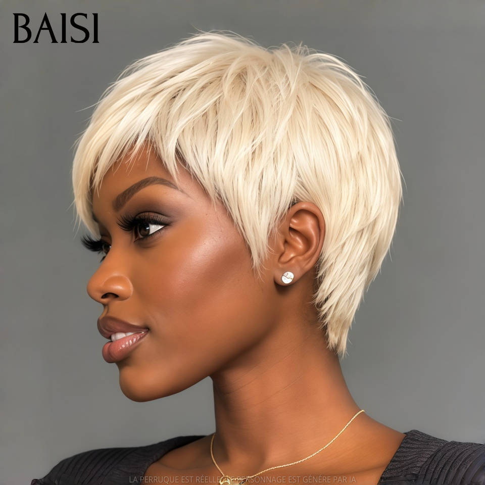 BAISI pixie sans colle sans lace blonde fabriqué à la machine en 100% cheveux humains