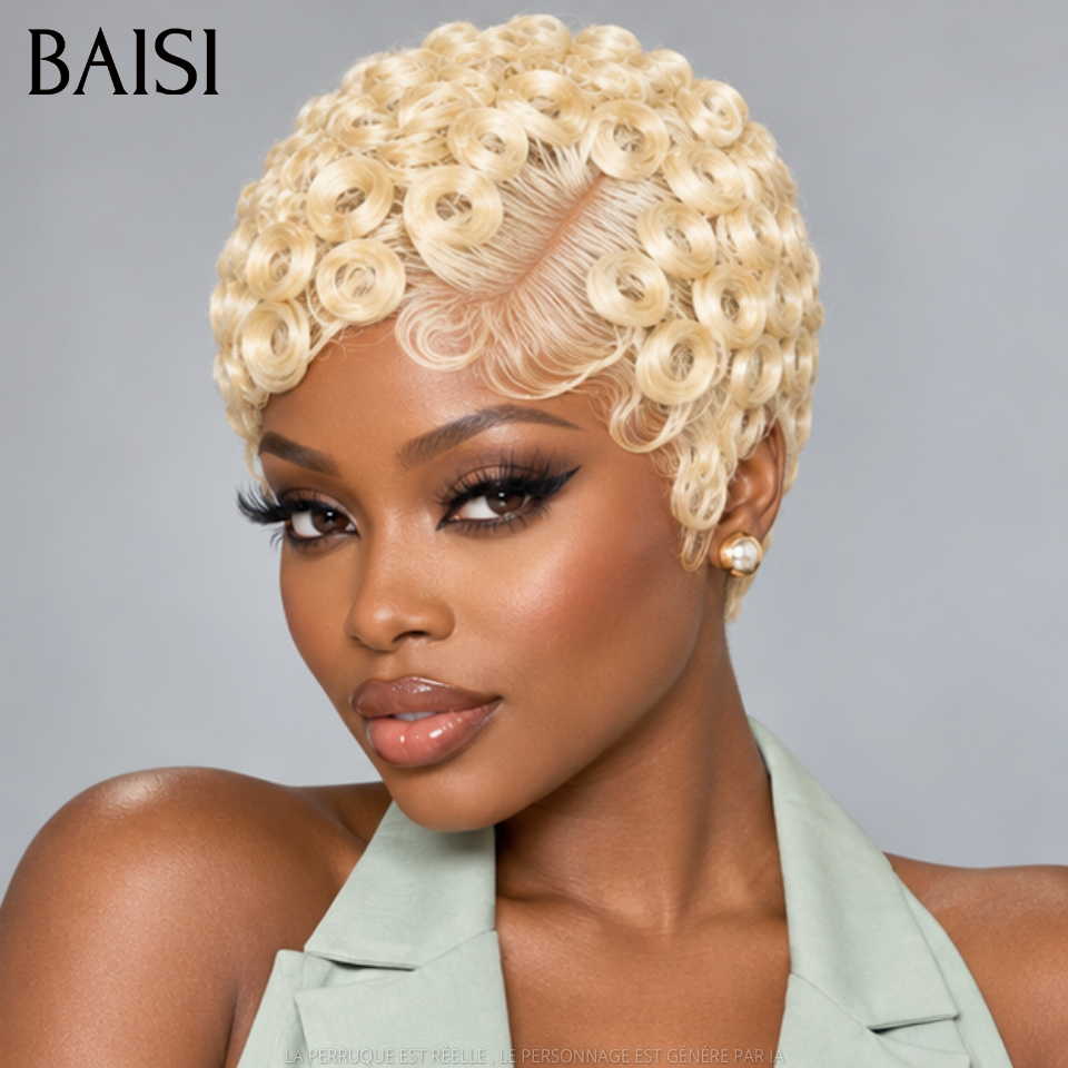 BAISI 13x4 lace Perruque Pixie Courte Curly Différentes Couleurs au Choix Excellente Qualité en 100% Cheveux humains