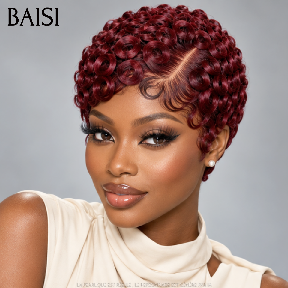 BAISI 13x4 lace Perruque Pixie Courte Curly Différentes Couleurs au Choix Excellente Qualité en 100% Cheveux humains