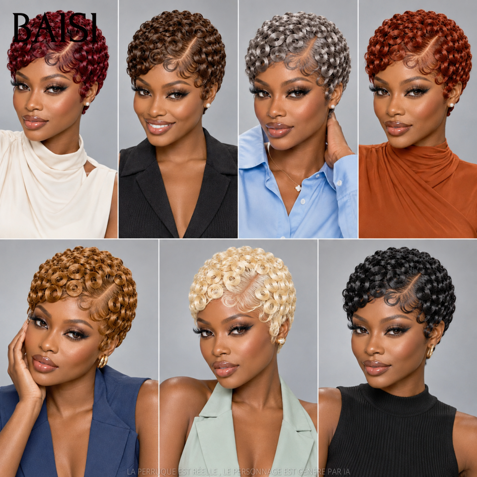BAISI 13x4 lace Perruque Pixie Courte Curly Différentes Couleurs au Choix Excellente Qualité en 100% Cheveux humains