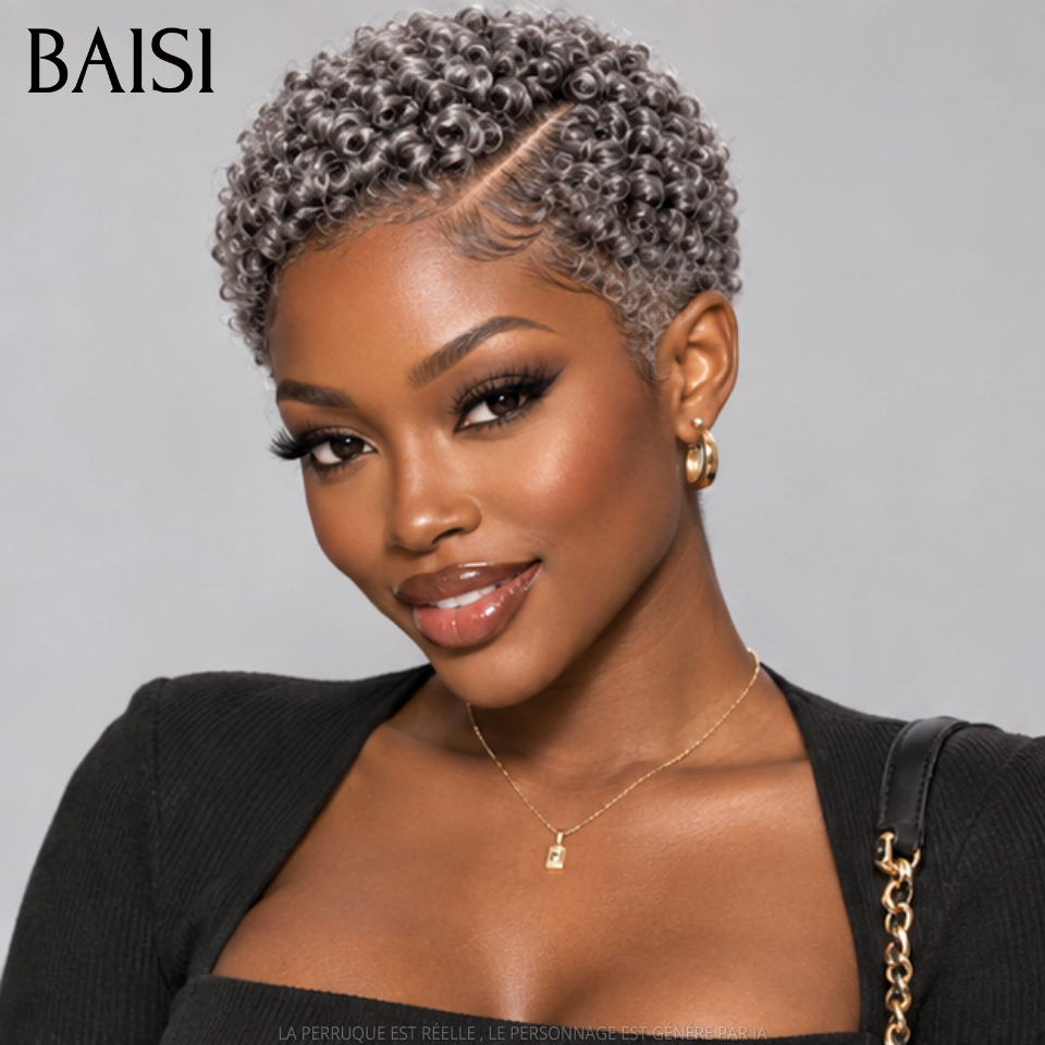 BAISI  Full Lace Perruque Pixie Courte Curly Différentes Couleurs au Choix Excellente Qualité en 100% Cheveux humains