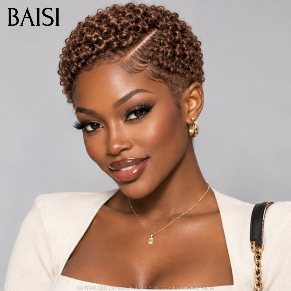 BAISI  Full Lace Perruque Pixie Courte Curly Différentes Couleurs au Choix Excellente Qualité en 100% Cheveux humains