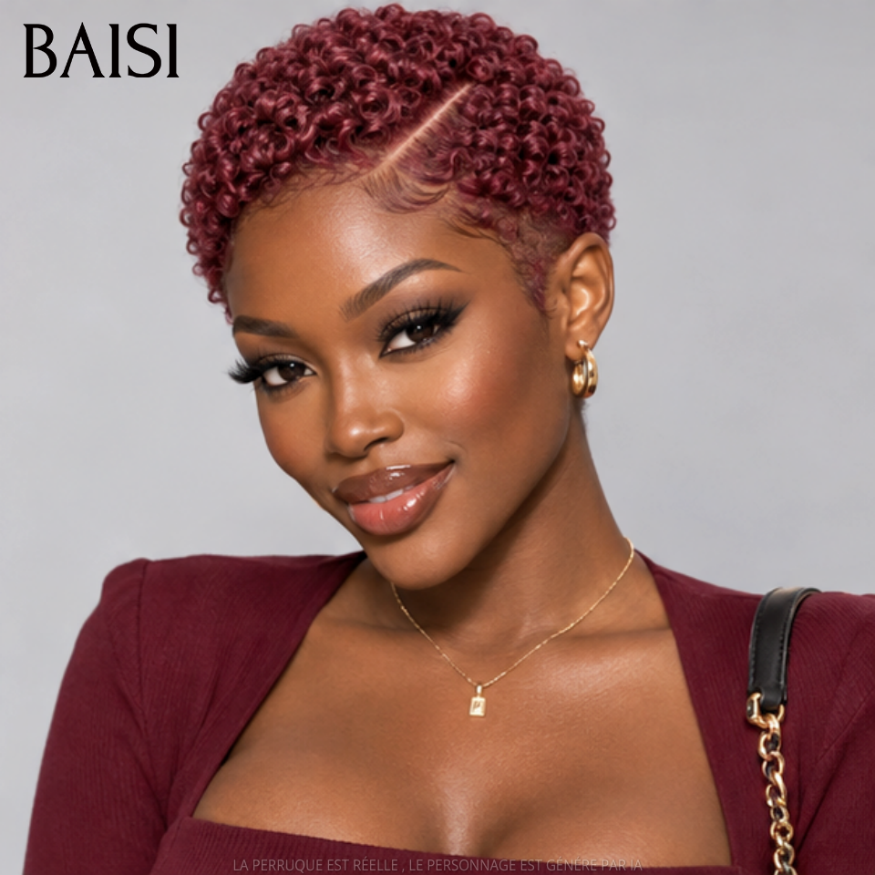 BAISI  Full Lace Perruque Pixie Courte Curly Différentes Couleurs au Choix Excellente Qualité en 100% Cheveux humains